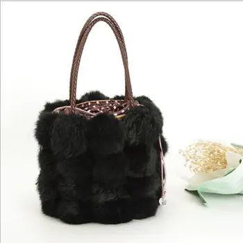 2017 winter new rabbit hair women Handbags Fur bucket bag fashion Ladies Shoulder messenger bags Tot