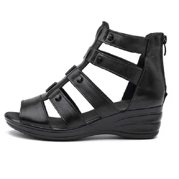 2017 New Ladies Gladiator Sandals Women Genuine Leather Shoes Woman Cut Outs Women Sandals Open Toe Wedge Sandals Summer Shoes