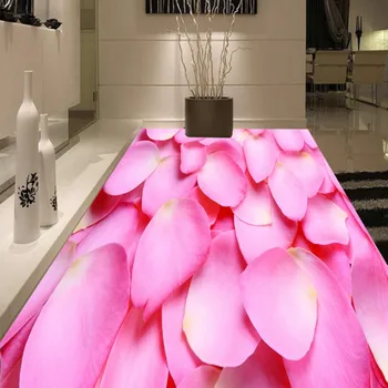 3D pink rose petal tile floor painting lifelike high-quality lobby wallpaper thickened lobby bedroom mural