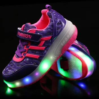 Led Children's Shoes Single Double Wheels Walking Colorful Lights Shoes Men Women Adult Students Roller Skates