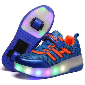 Led Children's Shoes Single Double Wheels Walking Colorful Lights Shoes Men Women Adult Students Roller Skates