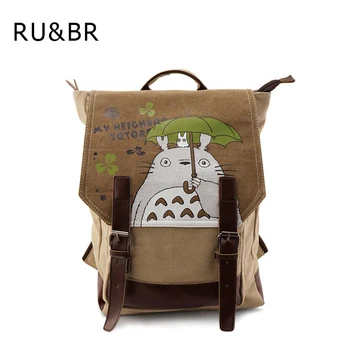 RU&BR Fashion Canvas Backpack New Style Cartoon Printing Pattern Backpack Women Personality Casual Large Capacity School Bags