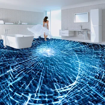 Vivid broken glass 3D floor thickened non-slip high-quality waterproof bedroom mural wear lobby mural