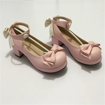 LIN KING Fashion Brand Shallow Mouth Women Casual Shoes Cosplay Lolita Shoes Medium Square Heel PU Leather Sweet Princess Pumps
