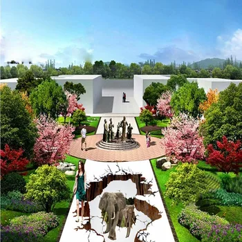 3D African elephant outdoor cartoon floor home decoration self-adhesive mural baby room bedroom mural wallpaper