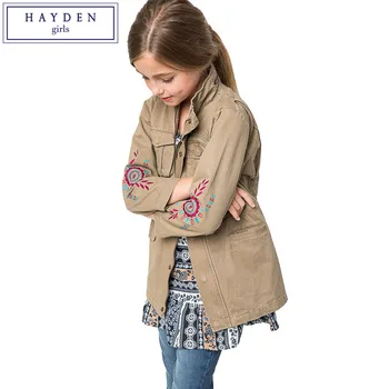 HAYDEN Girls Jacket and Coats for Spring Teenage Girl Outfits Embroidery Coat 2017 Kids Cargo Jackets Age 7 8 9 10 11 12 13 14