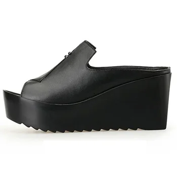 Women Sandals 7.5cm Platform Wedges Women's Shoes Thick Heel Sandals Genuine Leather Summer Slide Shoes Plus Size 34-41