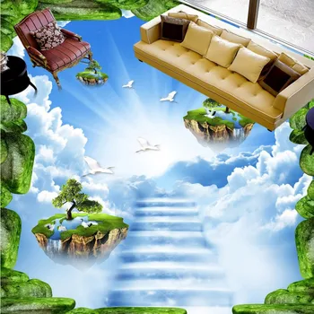 Custom Bluestone dream sky floor stickers self-adhesive moisture proof flooring living room 3d wallpaper mural