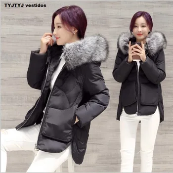 Woman winter coat large fur collar down jacket cotton jacket female thick winter coat female 2017 new long female down jacket