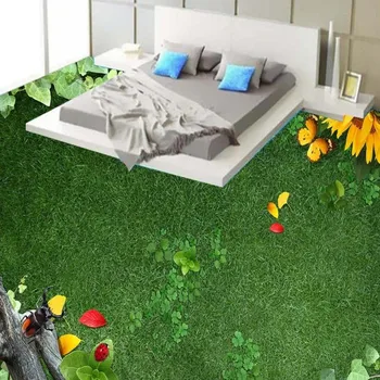 Lawn plant insects European living room 3D floor stereo moisture-proof anti-skidding bathroom mural wallpaper