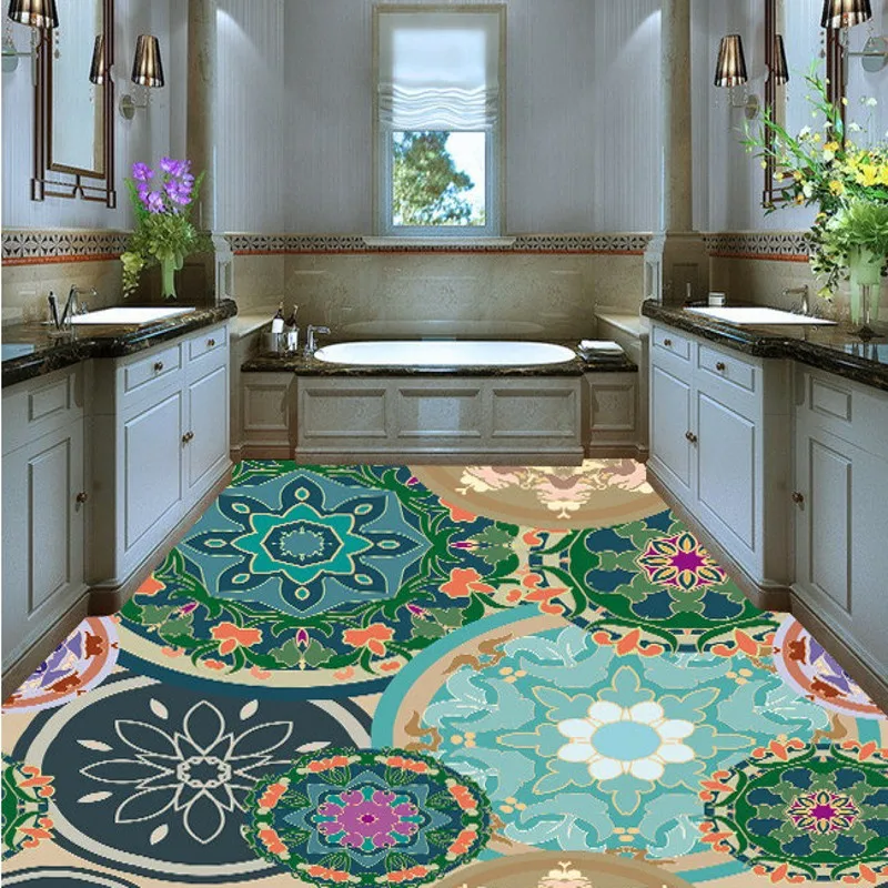 3D floral vintage flooring custom flooring self-adhesive home decoration bathroom living room wallpaper mural