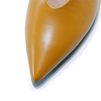 ENMAYER Chunky Heel Slip-on Pointed Toe Office Shoes All-match High Heels Genuine Leather Shoes Women Fashion Summer Women Pumps
