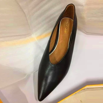 ENMAYER Chunky Heel Slip-on Pointed Toe Office Shoes All-match High Heels Genuine Leather Shoes Women Fashion Summer Women Pumps