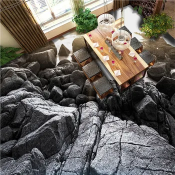 Black Stone 3D floor wallpaper kitchen hotel waterproof self-adhesive non-slip floor mural