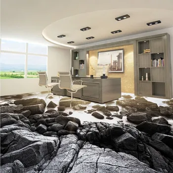 Black Stone 3D floor wallpaper kitchen hotel waterproof self-adhesive non-slip floor mural