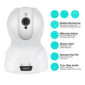 Hisecu Indoor Home Security IP Camera 720P Wifi Wireless Baby Monitor Built-in SD Card Slot,Two-Way Audio,Night Version