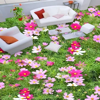 Green plants 3D flowers floor lifelike moisture-proof office decoration mural anti-skidding floor wallpaper