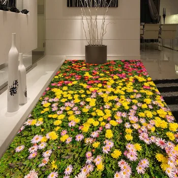 Custom flowers flooring living room bathroom moisture proof self-adhesive home decoration 3d wallpaper floor