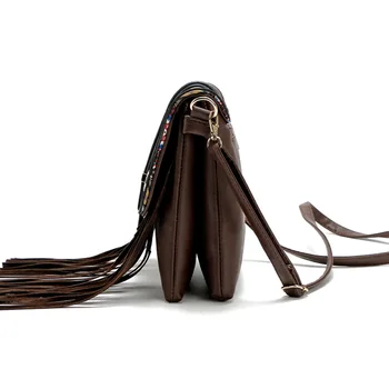 New Lady Brown Leisure Retro Vintage Tassel Small Package Bag Zipper Hasp Shoulder Geometric Flap Women Messenger Female Handbag