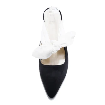 ENMAYER Slingback Hoof Heels High Heels Pointed Toe Slip-On Classic Black Party Shoes Women Genuine Leather Summer Women Pumps