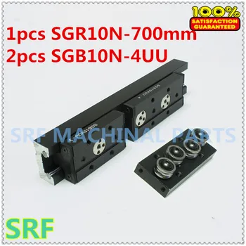 28mm width Rectangle Roller Linear Guide Rail 1pcs SGR10N Length=700mm +2pcs SGB10N-4UU four wheel slide block for CNC part