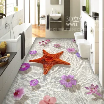 Starfish flowers living room bathroom 3D floor stickers self-adhesive home decoration flooring wallpaper mural