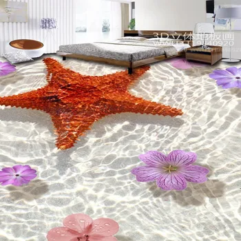 Starfish flowers living room bathroom 3D floor stickers self-adhesive home decoration flooring wallpaper mural