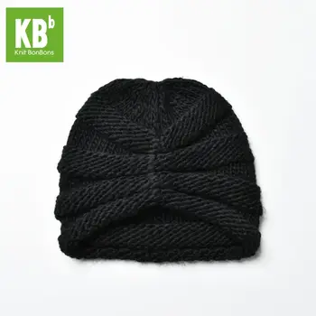 2017 KBB Spring   Winter Comfy Cute Black Ridged Pattern Designe Yarn Knit Delicate Winter Hat Beanie for Women Men Adult