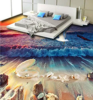3D floor bathroom living room hotel Beautiful beach shell pearl conch 3D floor wallpaper mural