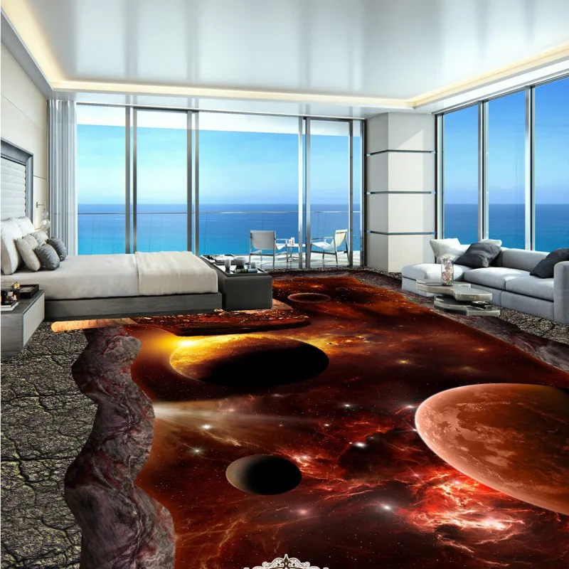 Spacecraft 3D floor stickers bathroom living room waterproof thickened self-adhesive flooring wallpaper mural