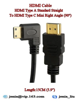 15CM 5.9'' HDMI Cable Type A Straight Standard to Type C HDMI Mini Right Angle 90 Short cut for Projector, LCD Monitor Adapter