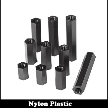 10pcs M4 40mm M4*40 Dual Nut Nylon Female To Female PCB Hex Black Plastic Hexagon Stand-Off Pillar Spacer Standoff