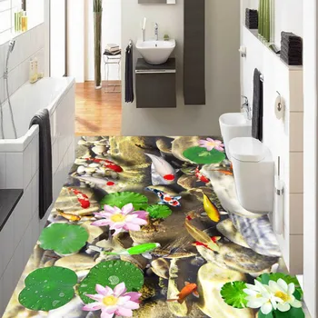 Custom 3D lotus flower flooring wallpaper kitchen home courtyard aisle background floor mural