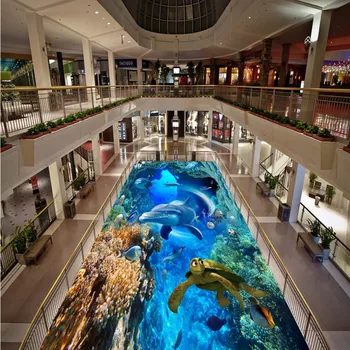Square street decoration 3D floor underwater world painting waterproof PVC floor wallpaper mural