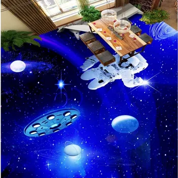 Custom floor mural anti-skidding thickened living room bathroom wallpaper Galaxy Star Astronaut 3D Floor
