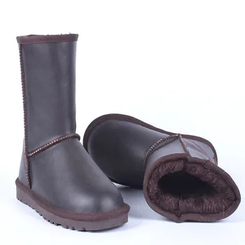 Real Leather Plush Inside Fur Winter Shoes Woman Warm Autumn Boots Waterproof Snow Knee Boots 2017 Botas Femininas Plus Size 40