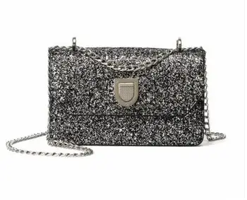 The new 2017 sequins small bread euramerican fashion chain lock single shoulder bag inclined shoulder bag