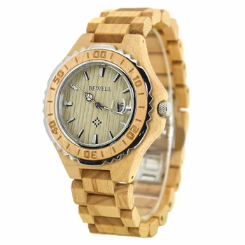 BEWELL Famous Brand Men's Watch Calendar Display Waterproof Wooden Watch Anolog Quartz Reloj Hombre Paper Box 100BG
