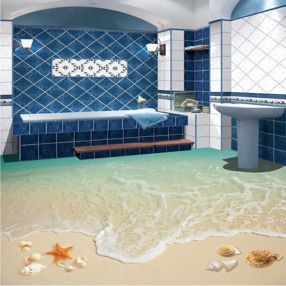 Surf Beach Living Room Bathroom 3D Floor Tile Painting wear non-slip restaurant study flooring wallpaper mural