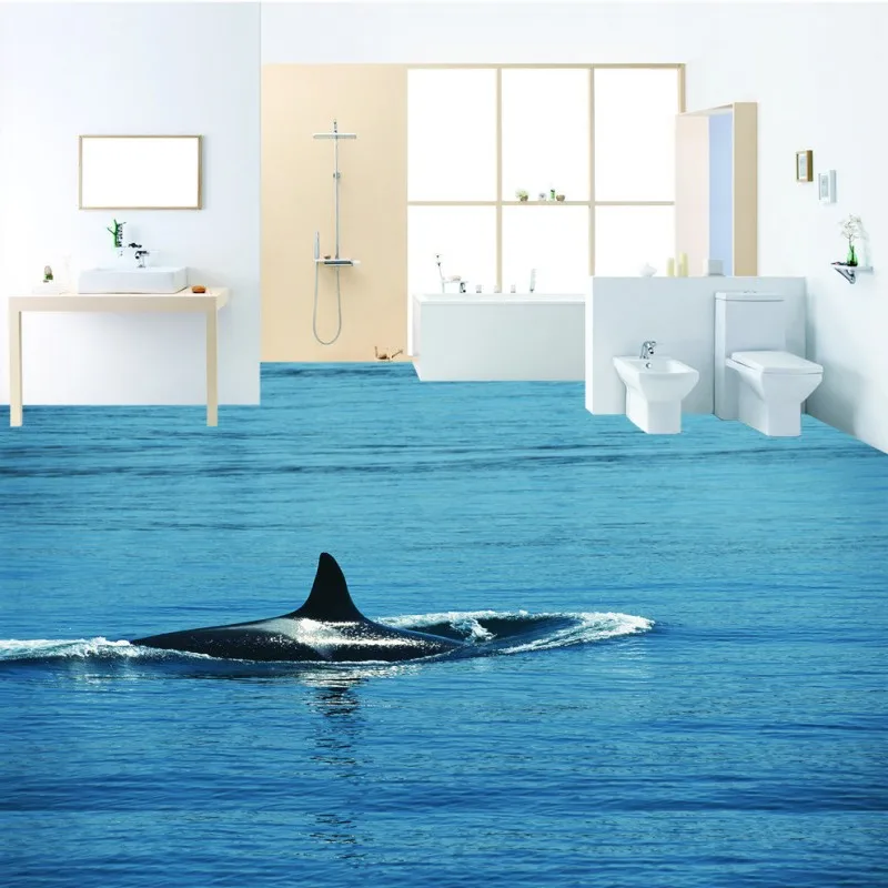 Water whale 3D floor non-slip thickened living room bathroom square bedroom kitchen office lobby flooring mural