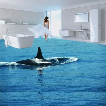 Water whale 3D floor non-slip thickened living room bathroom square bedroom kitchen office lobby flooring mural