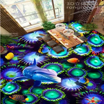 Kitchen office flooring painting wallpaper Underwater Coral Sea Turtle self-adhesive 3D floor mural