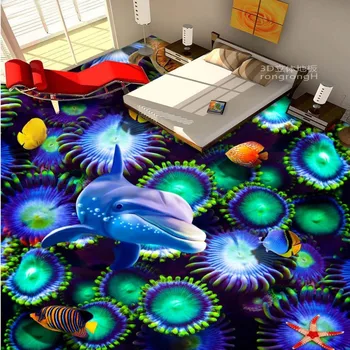 Kitchen office flooring painting wallpaper Underwater Coral Sea Turtle self-adhesive 3D floor mural
