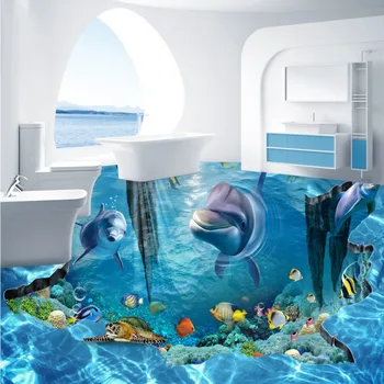 Fantasy 3D stereo underwater world flooring painting aquarium bedroom self-adhesive floor wallpaper mural