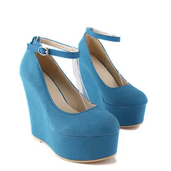 ENMAYLA New Fashion Wedges Shoes Woman Ankle Strap High Heel Platform Wedges Shoes Suede Women Pumps Shoes