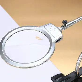 2X 5X Desktop Magnifying Glass with Wireless LED Desk Lamp Table Light for Reading Lamp Clamp Folding Magnifier Loupe