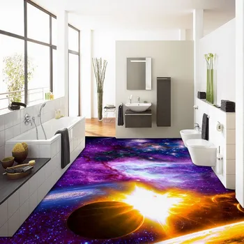 Custom living room bathroom home decoration HD Dream Universe 3D Floor thickened waterproof wallpaper floor roll