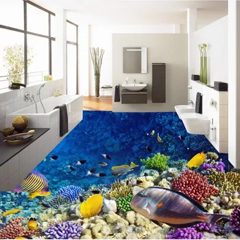 Non-slip thicken floor mural Aesthetic Sea World bathroom hall 3D Floor wallpaper
