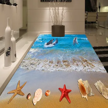 Custom picture sticker bathroom decoration Summer beach spray starfish waterproof non-slip floor wallpaper mural