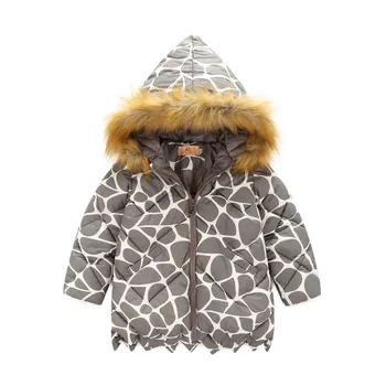 2017 new autumn winter Outerwear leopard print girls coat children fur collar jackets warm kids clothes snowsuit kids coat